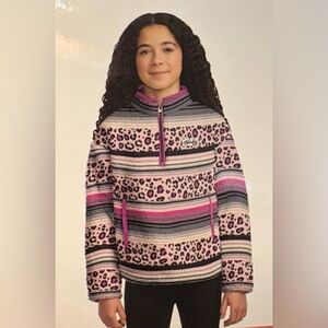 Hurley Pink and Gray Striped‎ Sherpa Leopard Hoodie